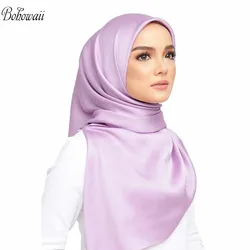 BOHOWAII Women's Head Scarf 90*90cm Solid Color Soft Hijab Femme Musulman Muslim Multifunctional Headwear Satin Headwraps