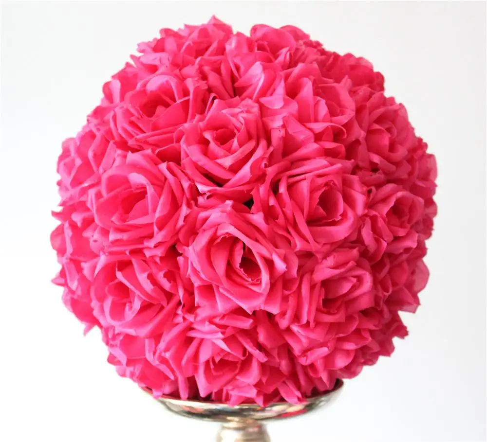 SPR 35cm*12pcs/lot plum/fuschia Hanging Flower Ball Centerpieces Silk Rose Wedding Kissing Ball Pomanders Mint Decoration Ball