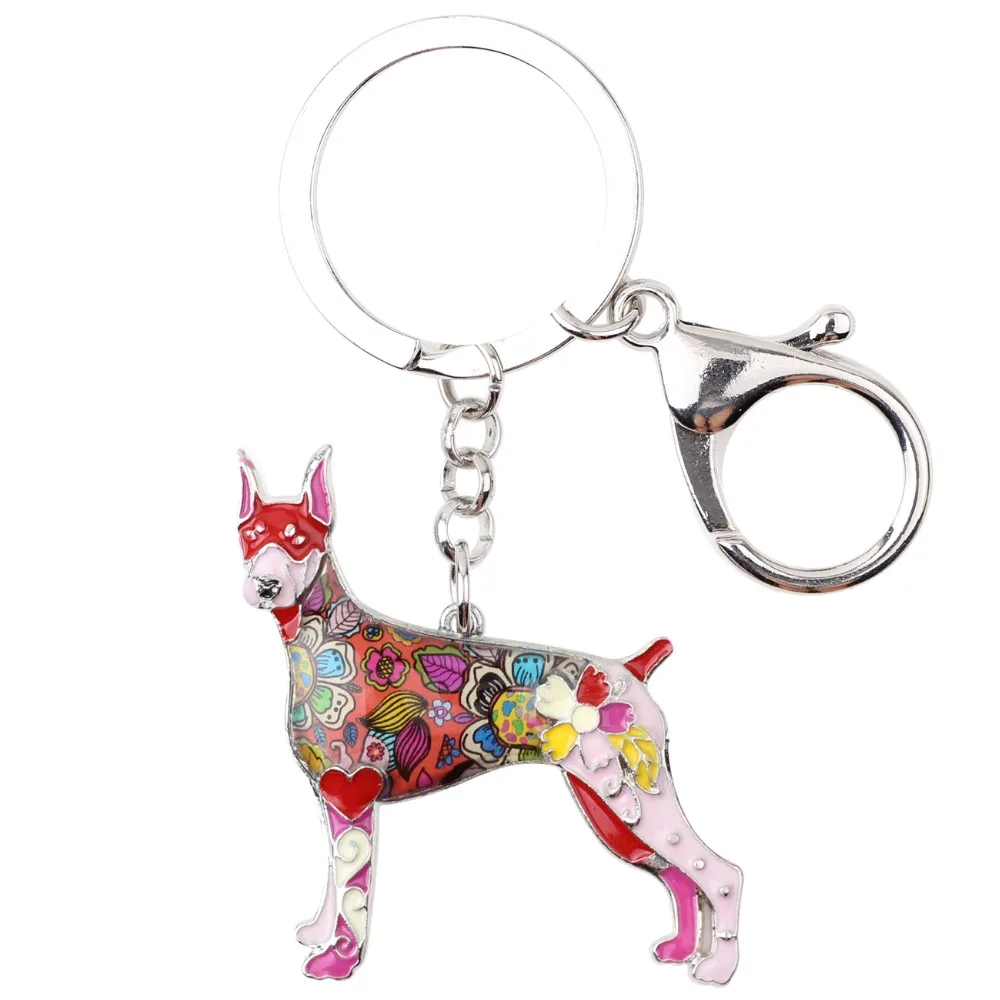 WEVENI Enamel Alloy Doberman Dog Key Chain Key Ring Bag Charm Car Wholesale Keychain Accessories New Fashion Jewelry For Women