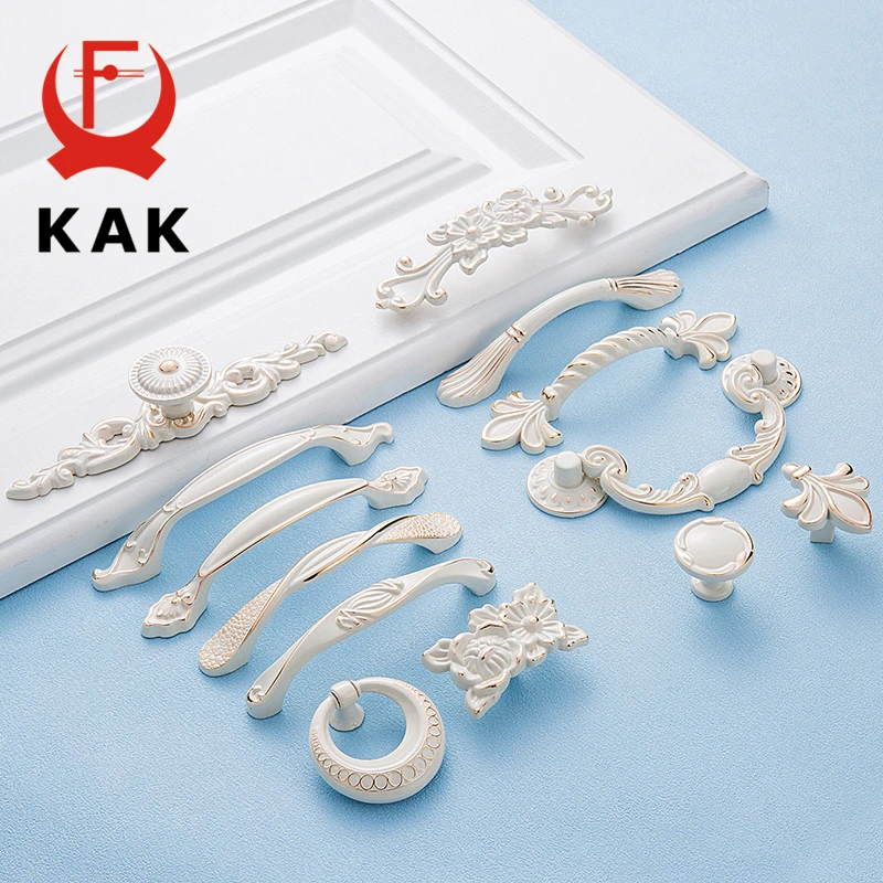 KAK 5pcs Zinc Aolly Ivory White Cabinet Handle Kitchen Cupboard Door Pulls Drawer Knobs European Style Furniture Handle Hardware