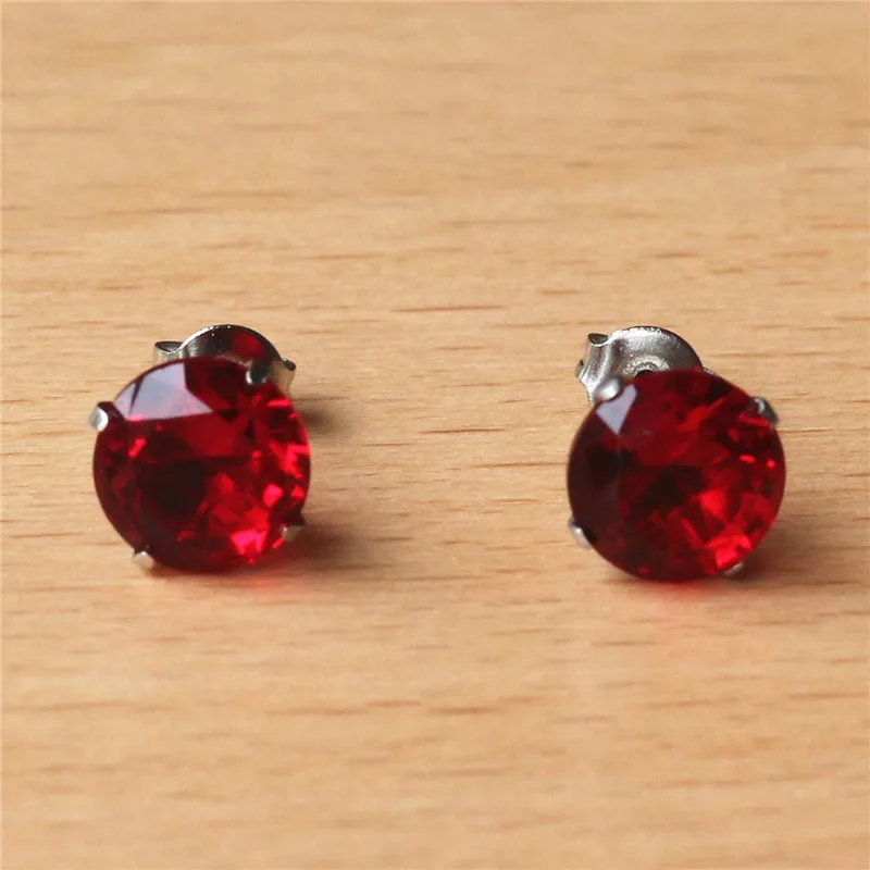 316 L Stainless Steel With 8mm Round AAA Red Zircon Stud Earrings For Men And Women 201903011412