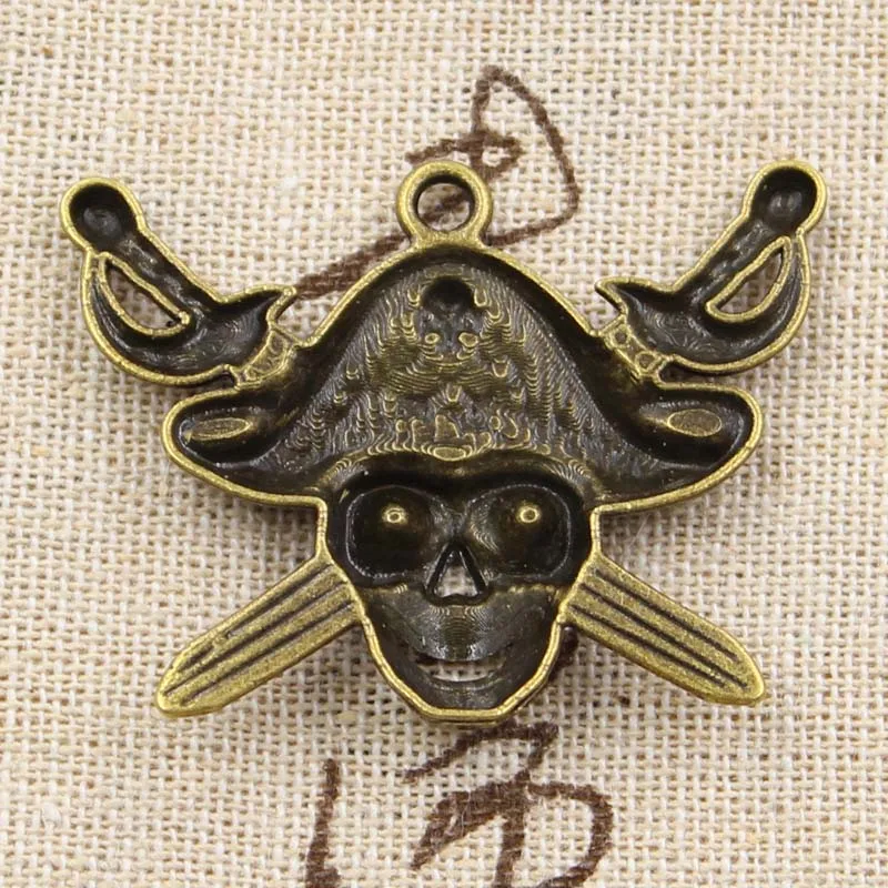 3pcs Charms Pirate Skull Flag 45x34mm Antique Making Pendant fit,Vintage Tibetan Bronze Silver color,DIY Handmade Jewelry