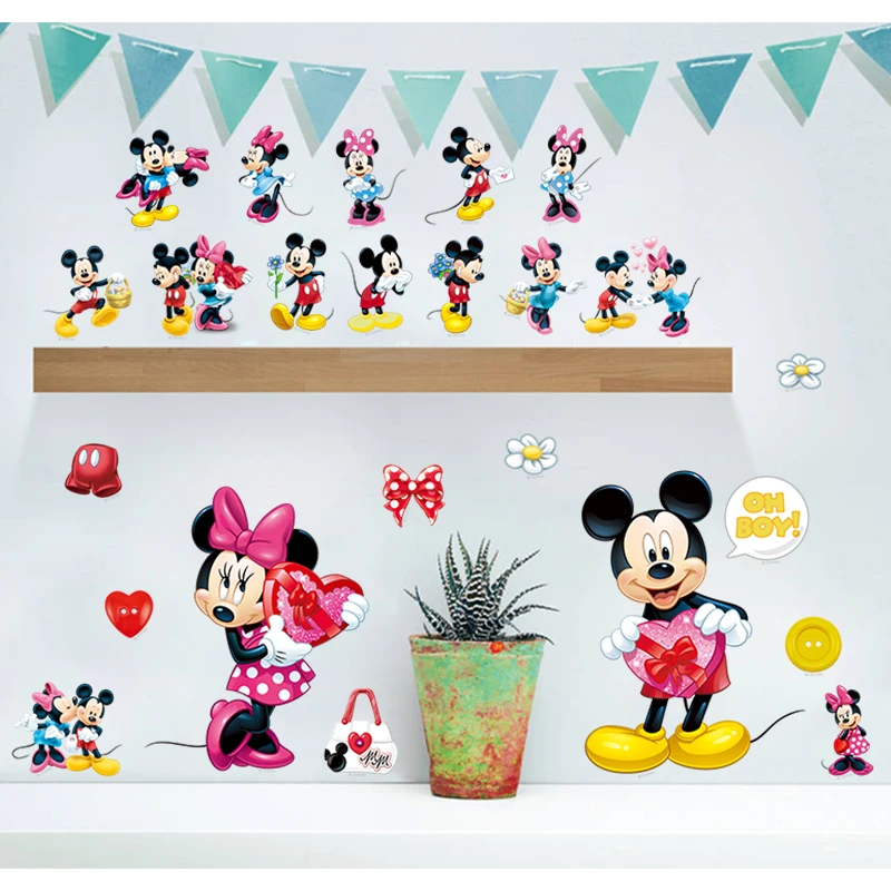 Cartoon Mickey Minnie Mouse baby home decals wall stickers for kids room baby bedroom wall art nursery amusement park DIY poster