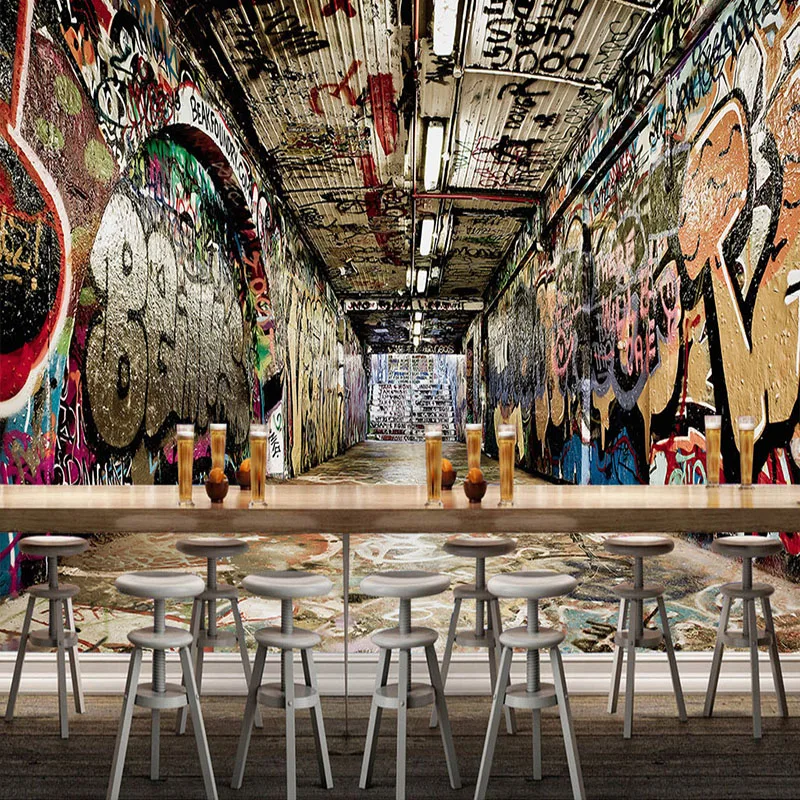 Personalized Customization 3D Street Graffiti Mural Wallpaper Restaurant Bar KTV Background Wall Painting Creative Wall Paper 3D