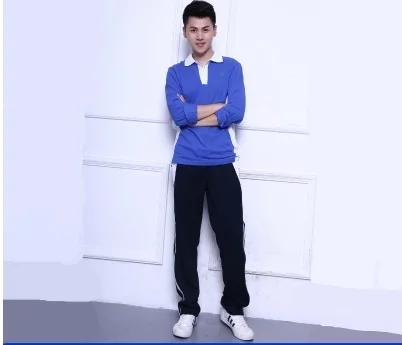 Vêtements unisexes de haute qualité style chinois pour étudiants, vêtements en coton slim à manches longues et courtes bleu blanc patchwork