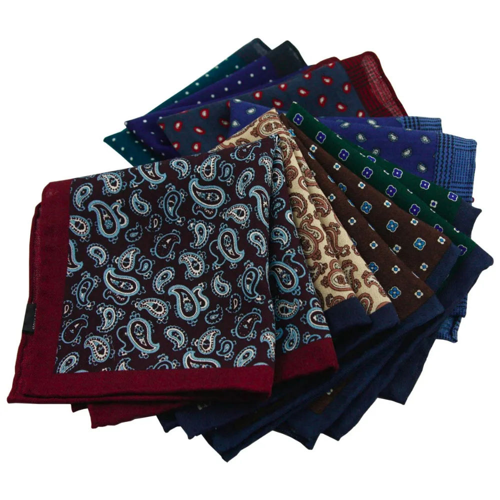 High Quality 100% Wool Fashion Pocket Handkerchief Luxury Paisley Pattern Pocket Square Hanky With Giftbox