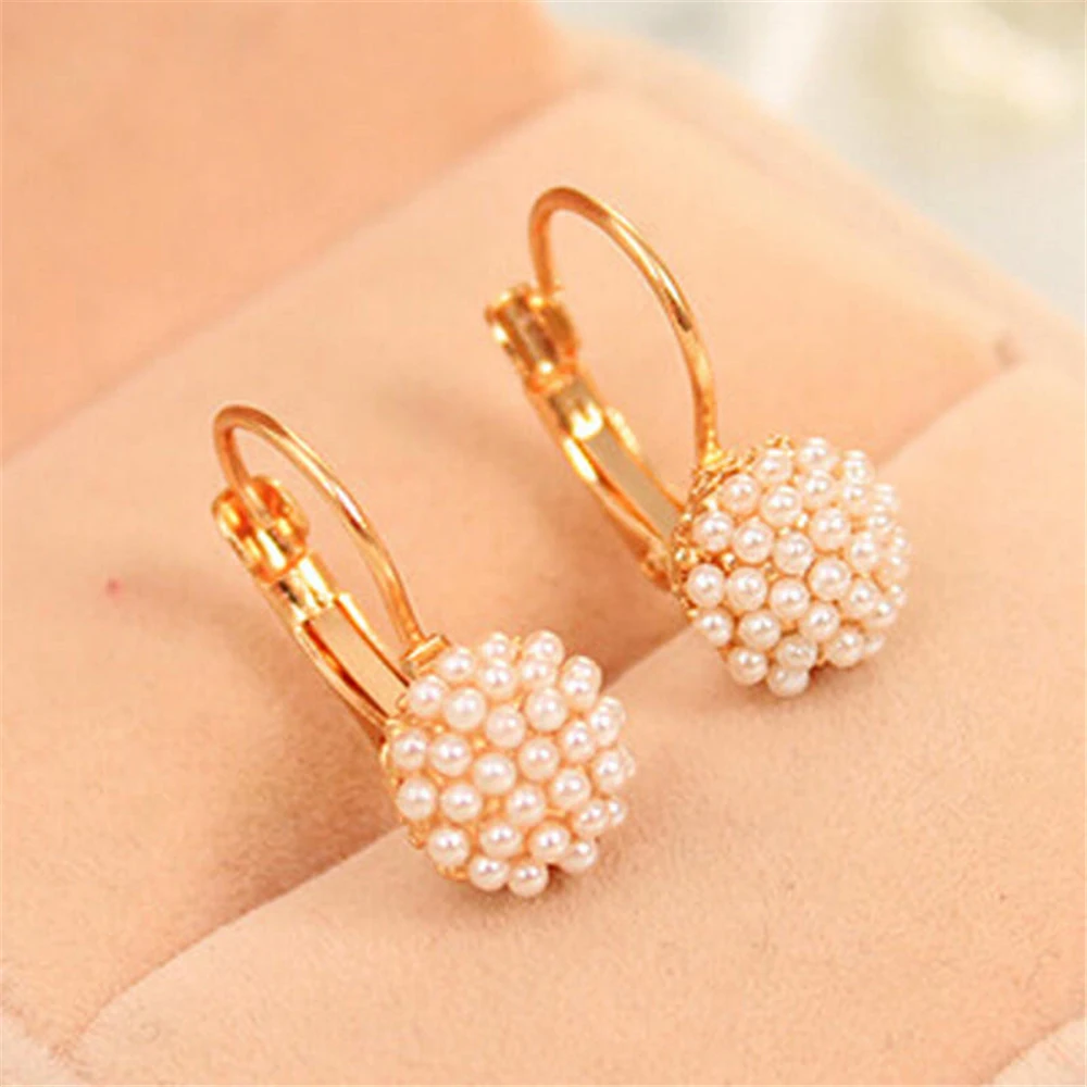 Lovely Simulated-pearl Beads Gold Color Ear Accessories Stud Earrings for Women Girl Jewelry Gift Wedding