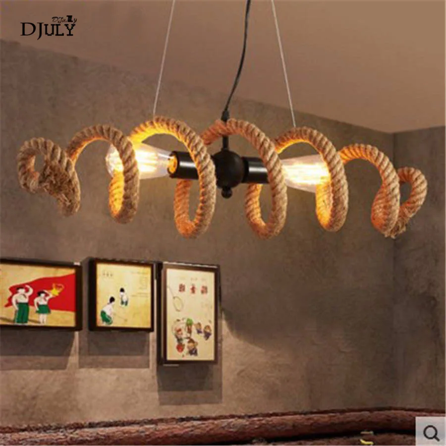 

American hemp rope spiral industrial ceiling lamp for cafe bar kitchen vintage living room lights loft decor led ceiling light