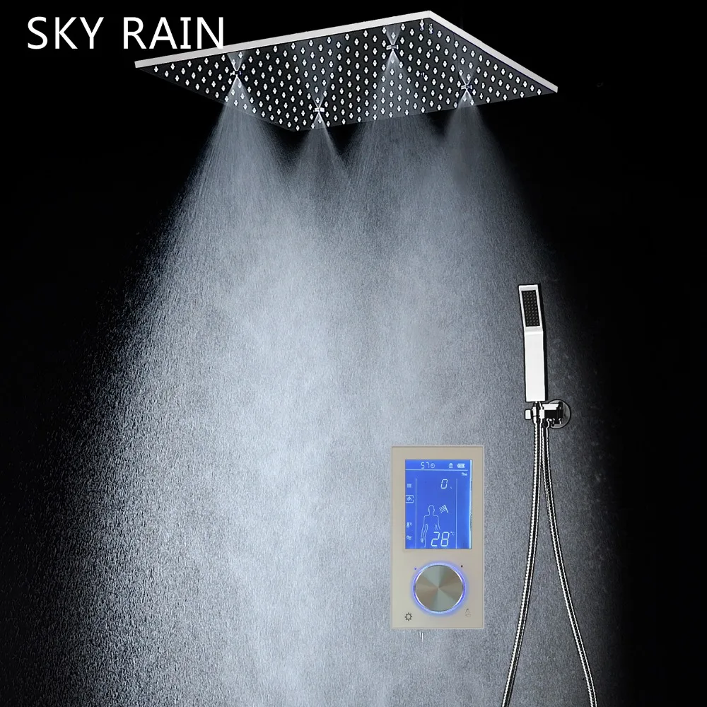 Bathroom Smart Thermostatic Digital Screen Panel Valve Mixer Switch Rainfall Mist Spray SPA Massage 50cm Shower Head Faucet Set