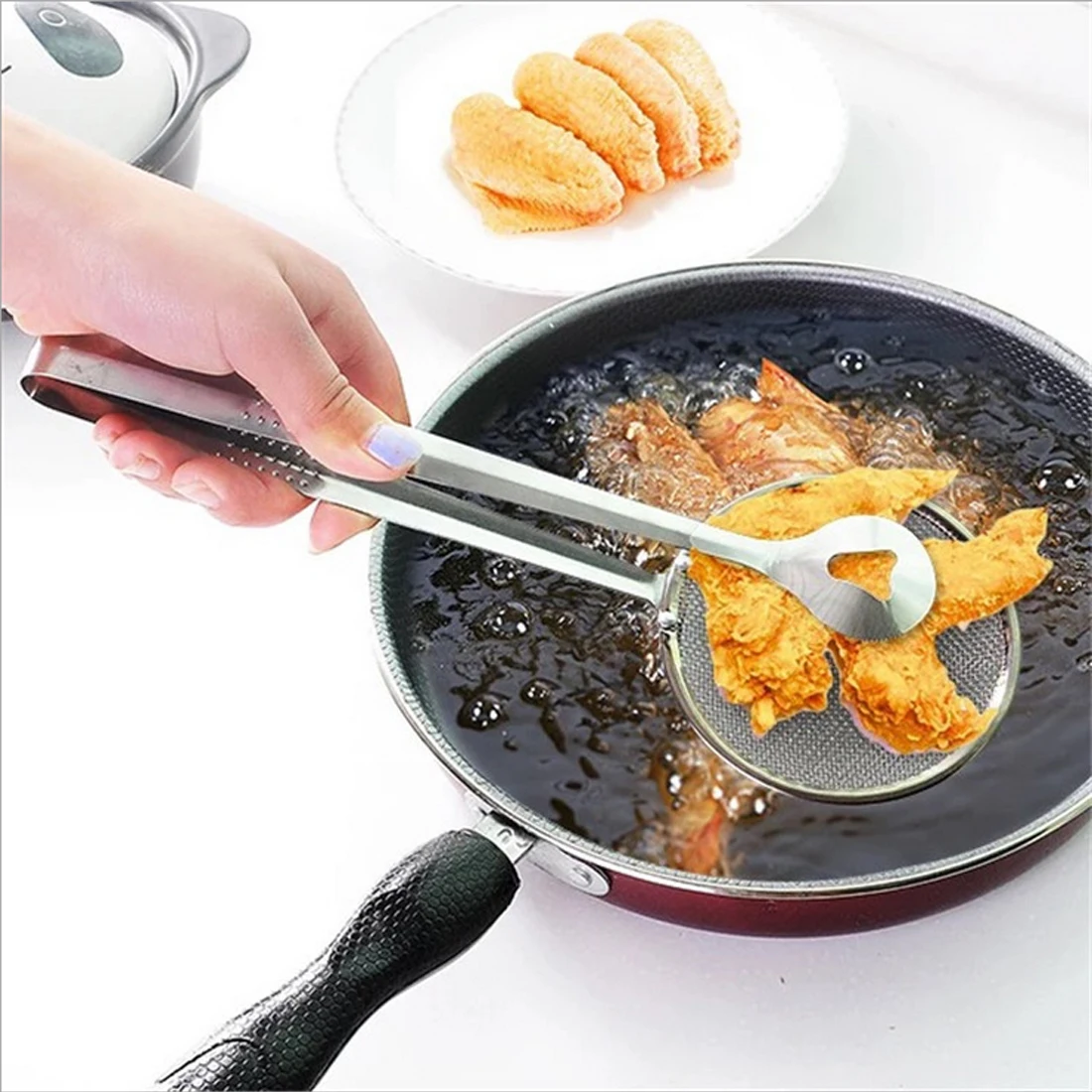 Stainless Steel Fried Food Oil Scoop Kitchen Colander Strainer Drain Oilfolder for Kitchen Accessories Gadgets Supplies