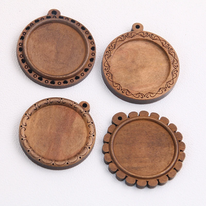 3pcs/lot Brown Wood Cabochon Settings 30mm Inner Size Blank Cameo Pendant Base Trays for Jewelry Making Wholesale Lots Bulk