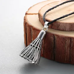 Kinitial Vintage Badminton Shape Pendant Necklace Rope Band Necklaces Feather Necklace Men Women Sports Fitness Lover Jewelry