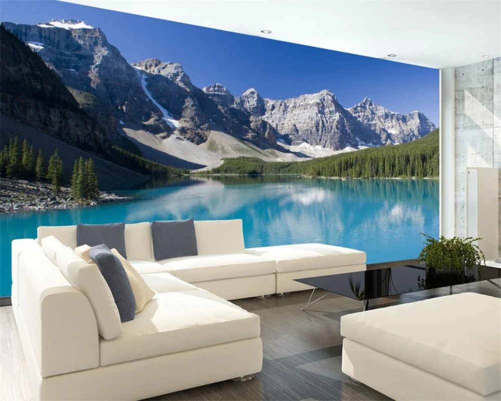 3D Wallpaper snow mountain lake landscape painting background modern European art murals living room large Self-adhesive mural