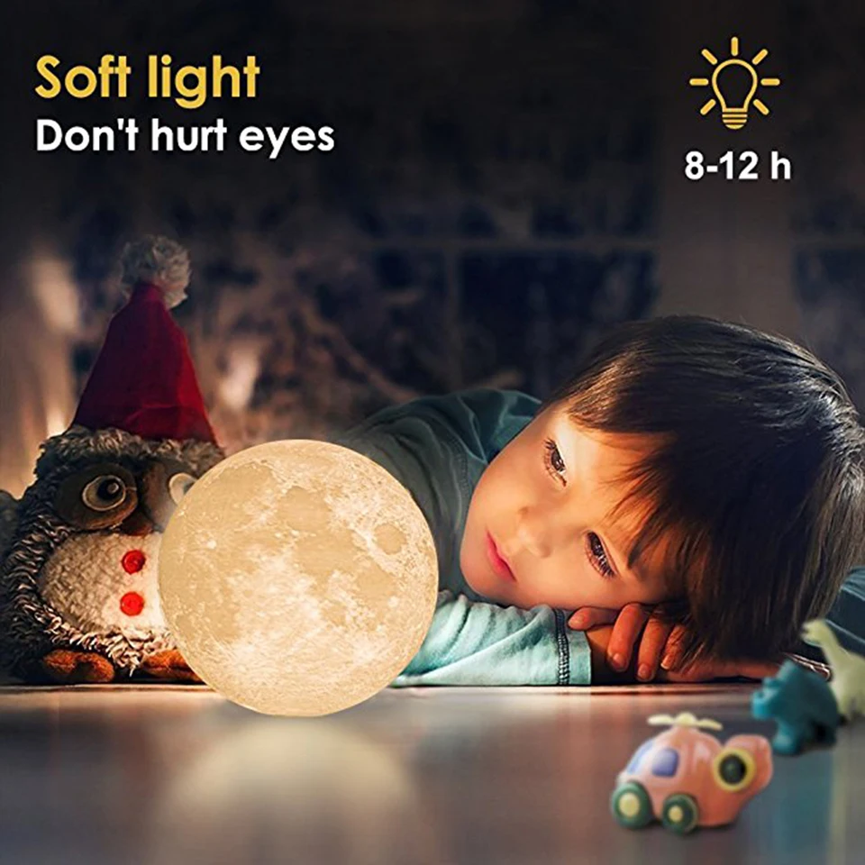 3D Print Moon LED Table Lamps USB Night Light Touch Sensor Rechargeable Dimming Night Lamp Kids Baby Birthday Gift Dropshiping