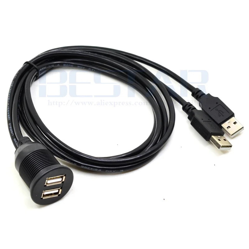 1M 2 Ports Dual USB 2.0 AUX Flush Mount Car Mount Extension Cable For Car Truck Boat Motorcycle Dashboard Panel 3FT