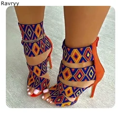 Summer fashion 2018 Woman orange sandals mixed color suede leather Sexy Pumps cut outs design thin heel female party dress shoes