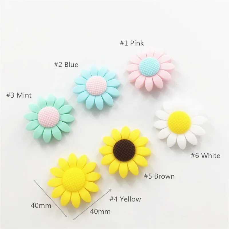 Chenkai 50pcs BPA Free Silicone Sun Flower Teether Beads DIY Baby Shower Teething Necklace Montessori Sensory Toy Accessories