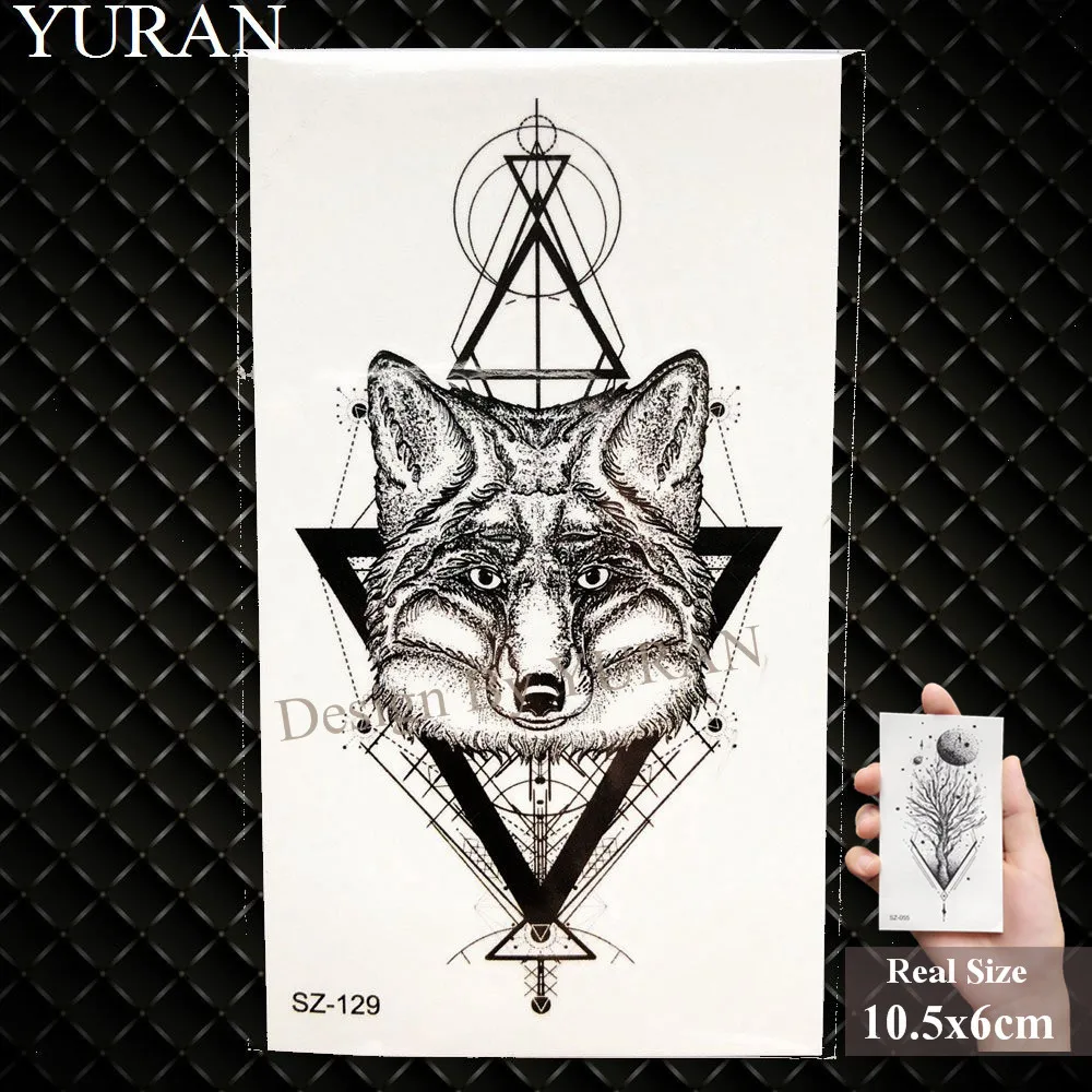 YURAN – autocollants de tatouage temporaire, motif renard, Art corporel, pour femmes et filles, bras, étanche, motif géométrique, oiseaux, Sexy