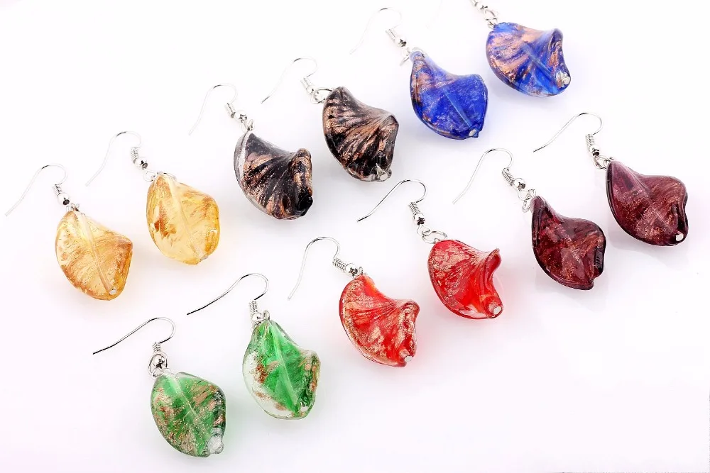 Wholesale Lot 6Piar Leaf Style Hook Elegant Classic Beauty Earrings Murano Glass Wedding Engagement Xmas Gift