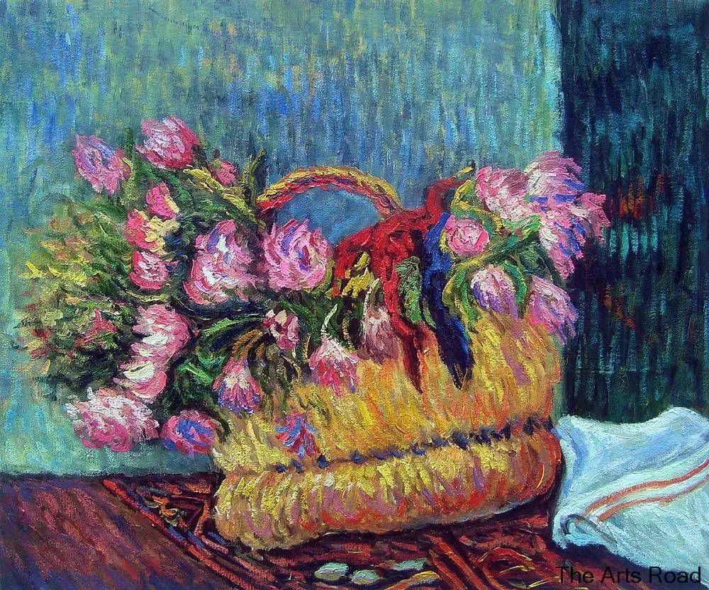 

Flower Painting Still Life Art Oil Paintings for Sale Basket of Flowers, 1884 by Paul Gauguin Painting for Kitchen Hand Painted