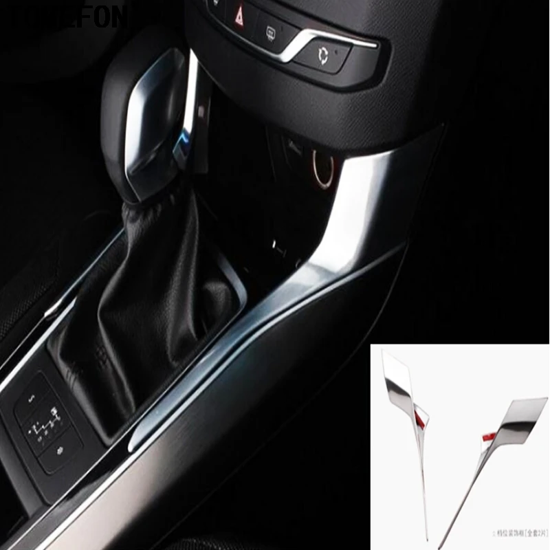 TOMEFON For Peugeot 308 2014 2015 2016 ABS Chrome Car Auto Cover Styling Gear Shift Level Stick Base Pedestal Side Bar Trim 2pcs