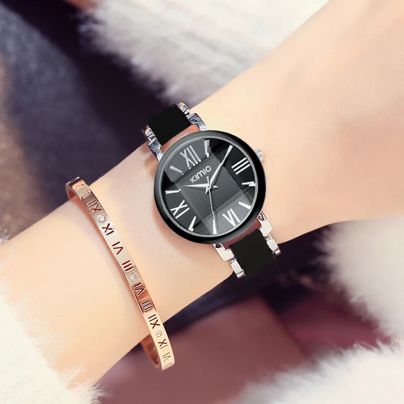 Kimio Brand Women Imitation Ceramic Watches Bracelet Quartz Watch Big Dial Wristwatches Ladies Stainless Steel Bracelet Watch