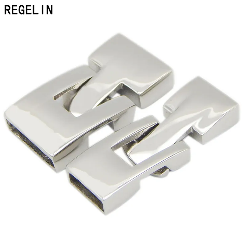 REGELIN 1 set Stainless Steel Silver Buckle Clasps End Caps DIY Flat Leather Cord Bracelets Jewelry Making Findings