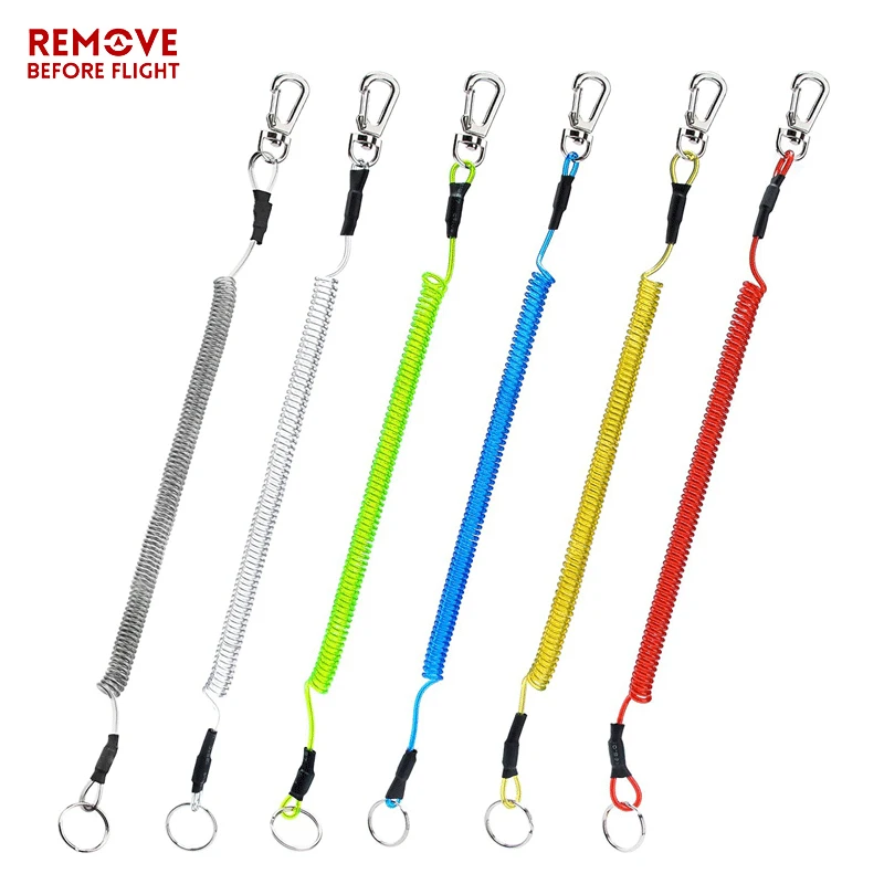 Coil Cord Stretch Tether Key Chain Lobster Clasp Hook Lockable Cord Stripe Safty Rope Elastic Coil Fishing Lanyard Keychain