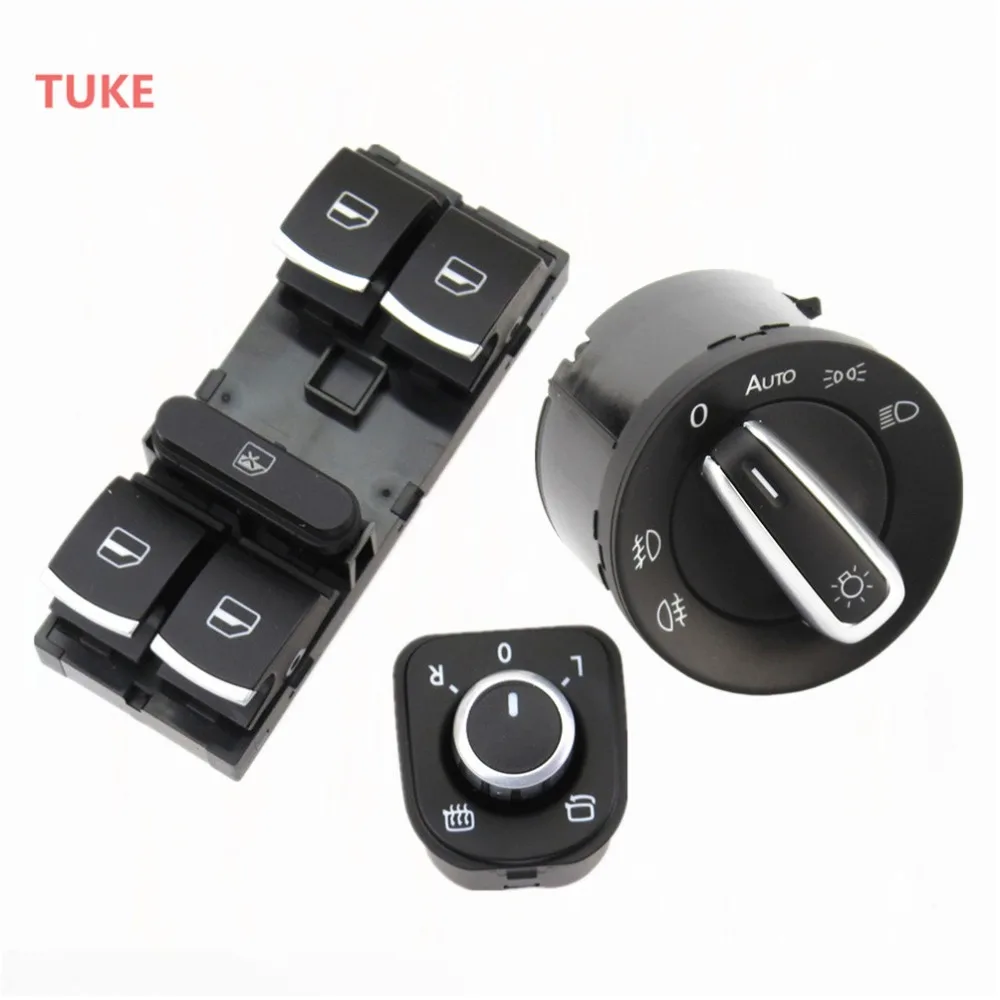 

RWSYPL Master Button + Fog Lamp Switch + Fold Rearview Mirror Knob For Passat B6 Golf MK5 Tiguan 5ND 941 431B 5ND 959 565 A