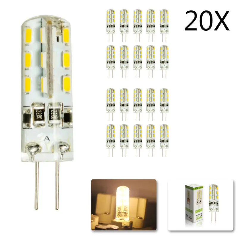 

20 pcs/lot G4 DC12V 3W AC220V LED Bulb 24leds SMD 3014 Led Corn Lamp for Crystal Lamp LED Spotlight Bulbs Warm Cold White