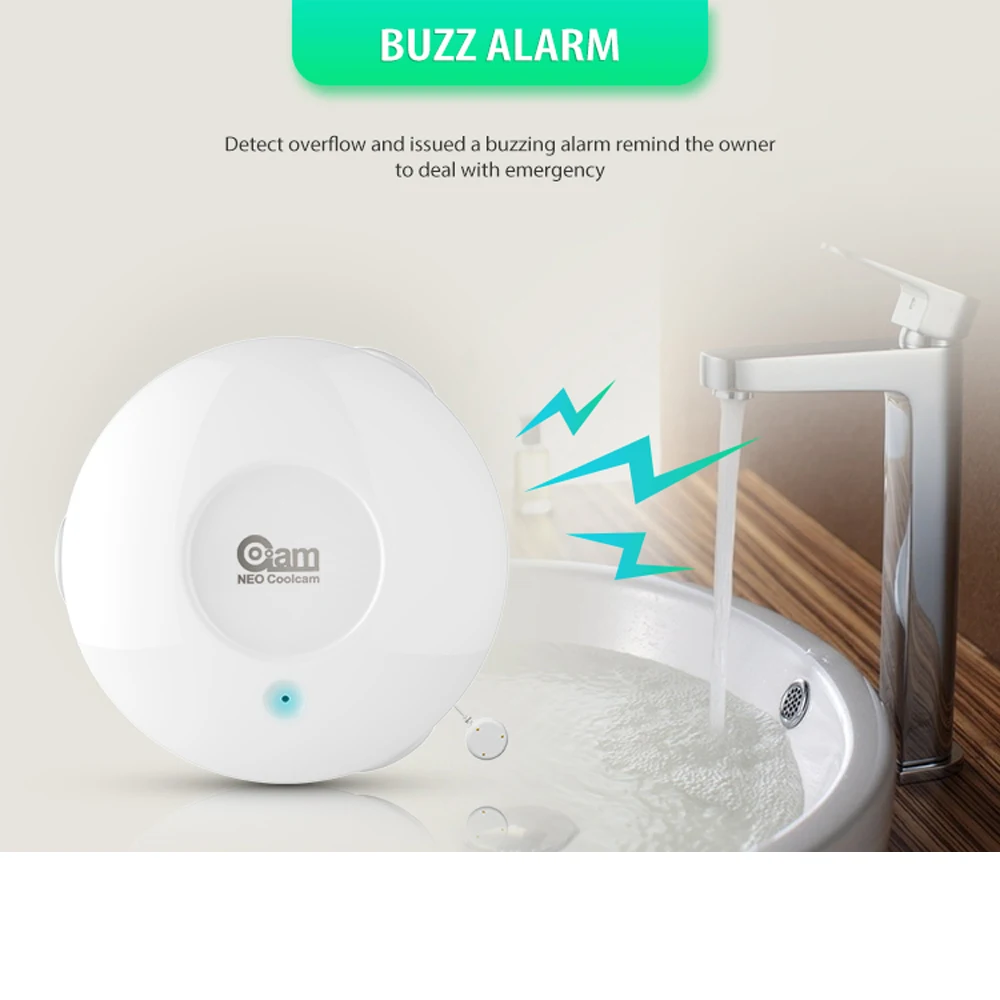 Go Z-Wave Sensor de inundação, Smart Home Automation, ZWave Sensor de vazamento de água com sonda remota, resistente à água