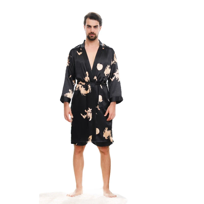 Albornoz de seda para hombre y mujer, bata de baño suave de gran tamaño con diseño de dragón de lujo, ropa de dormir de verano para el hogar, 5xl