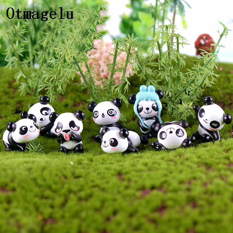 8pc Nette Künstliche Riesen Panda Figuren Miniaturen Mini DIY Ornament Fee Garten Gnome Hause Dekoration Mikroskopische Landschaft