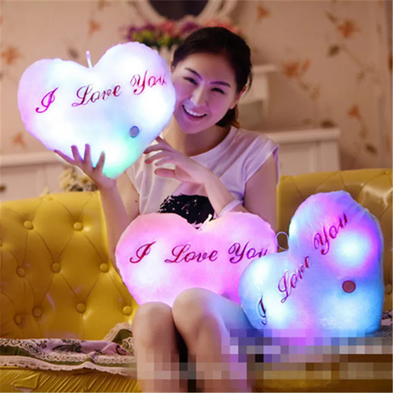 36X33cm 1 Pcs Kawaii Plush Pillow Color Change Led Light Pillow Cute Pillow Soft Stuffed Love Shape Doll Kids Night Light Toys