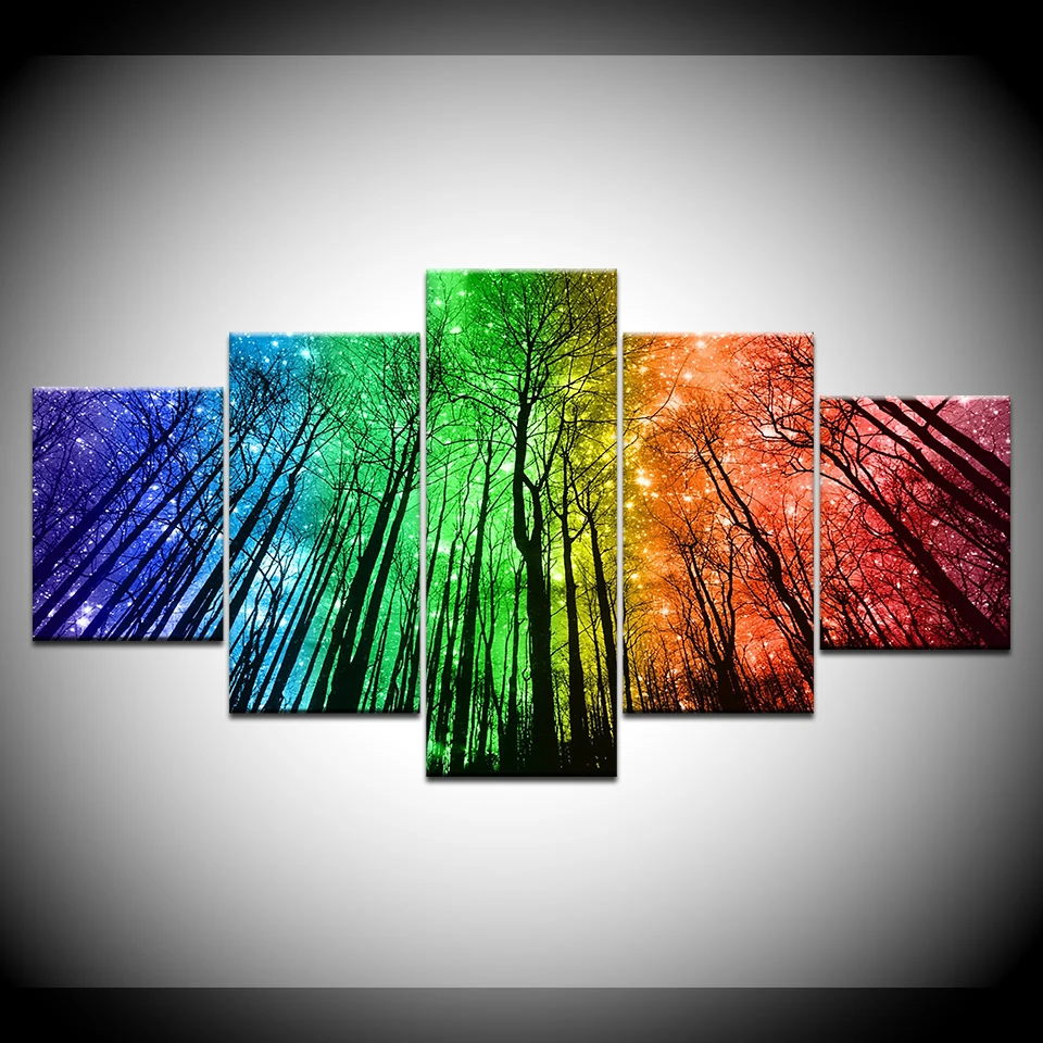 

Rainbow tree forest Modern Canvas Wall posters Art 5 Panel HD Print For home living room decoration