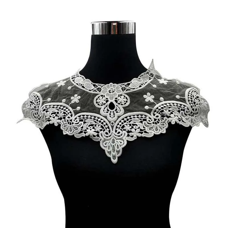 1pcs Applique Lace Fabric Blouse Costume Decor Accessories DIY Neckline Collar Sewing Trims White/Black