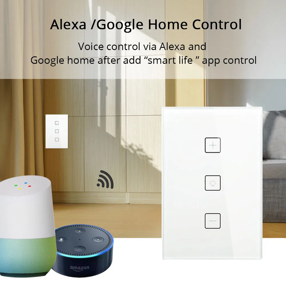 Zemismart-interruptor inteligente com regulador de temporizador, modelo eua, interruptor touch, funciona com alexa, google home e suporte para automação residencial