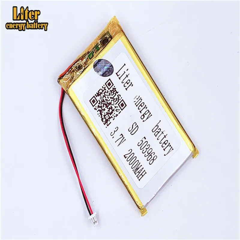 1.0MM 2pin connector 3.7V 503968 504070 2000mah e-books GPS PDA Lithium Polymer Li-Po Rechargeable Battery