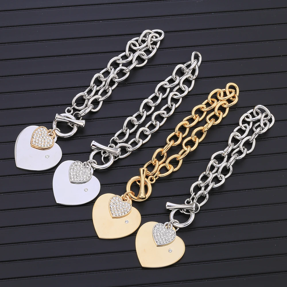 Gold Love Heart Charm Bracelets For Women Luxury Gift Accessories Silver Color Big Link Chain Bracelets KPOP Trendy Jewelry 2021 image 2