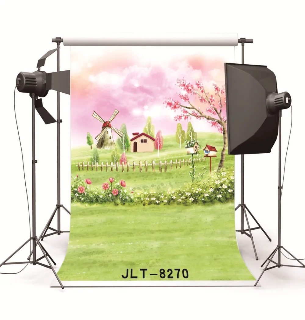 House Tree Grassland Paintings Vinyl Backdrops Computer Printed Photography Studio Backgrounds for Photo Shot