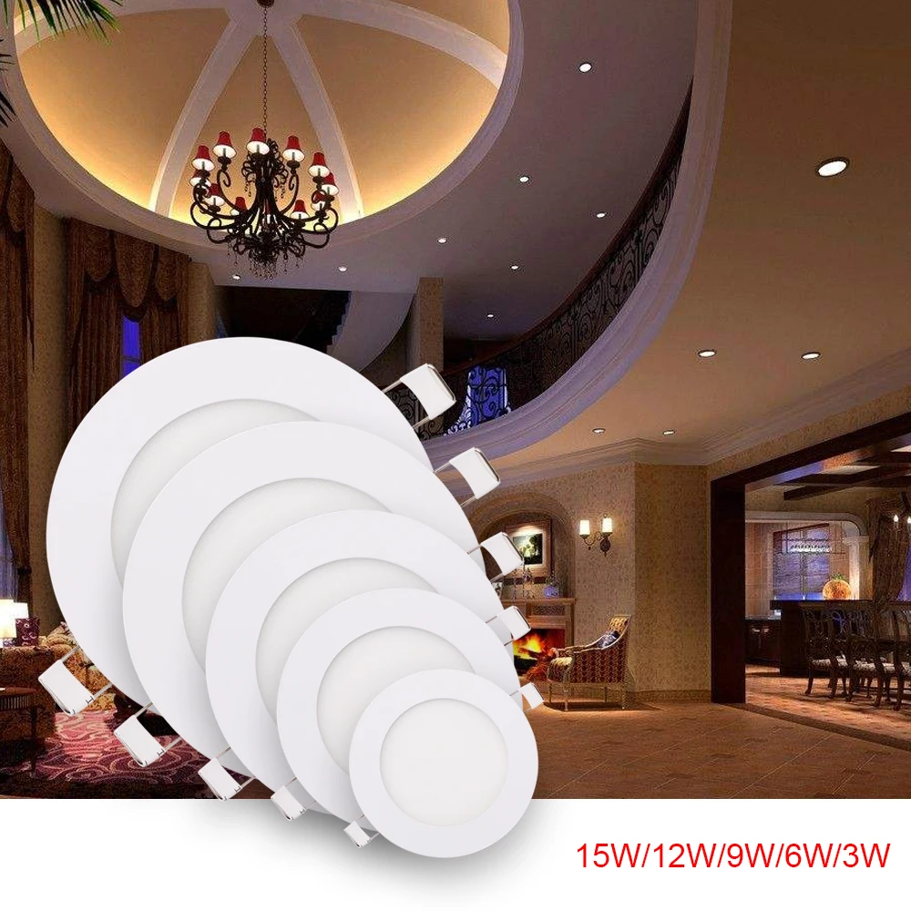 Spot lumineux LED encastrable pour le plafond, éclairage d\'intérieur, lumière blanche chaude, 3/6/9/12/15/25W