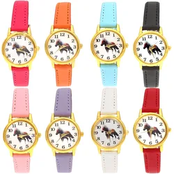 Reloj de pulsera de cuero de caballo para niños, cronógrafo de cuarzo con dibujos de animales, 10 colores, Popular