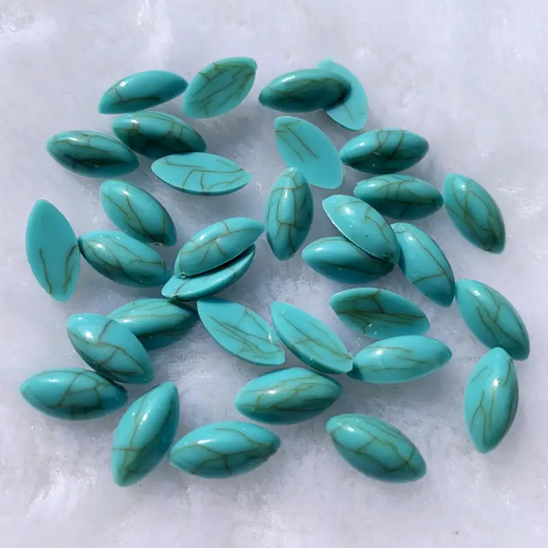 80pcs 7*15mm Leaf & Horse eye Shape Vintage Turquoise Rhinestones Resin Stick On Rhinestones Stone For Wedding Dress -S433