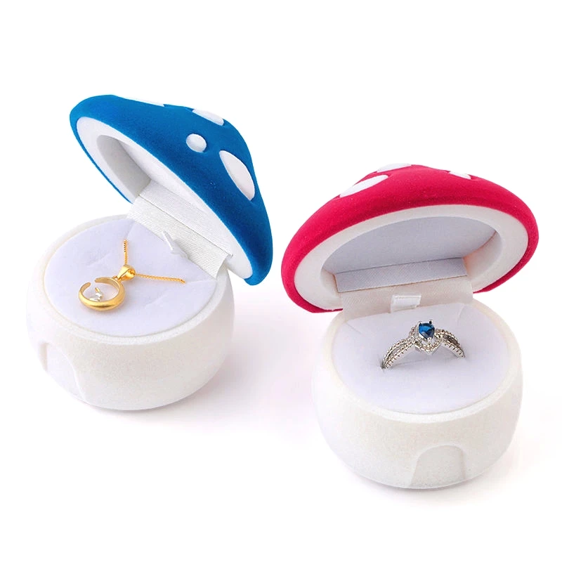 1 piece lovely Velvet mushroom gift box jewelry box wedding ring box Necklace Ring Case Earrings Holder for jewelry display