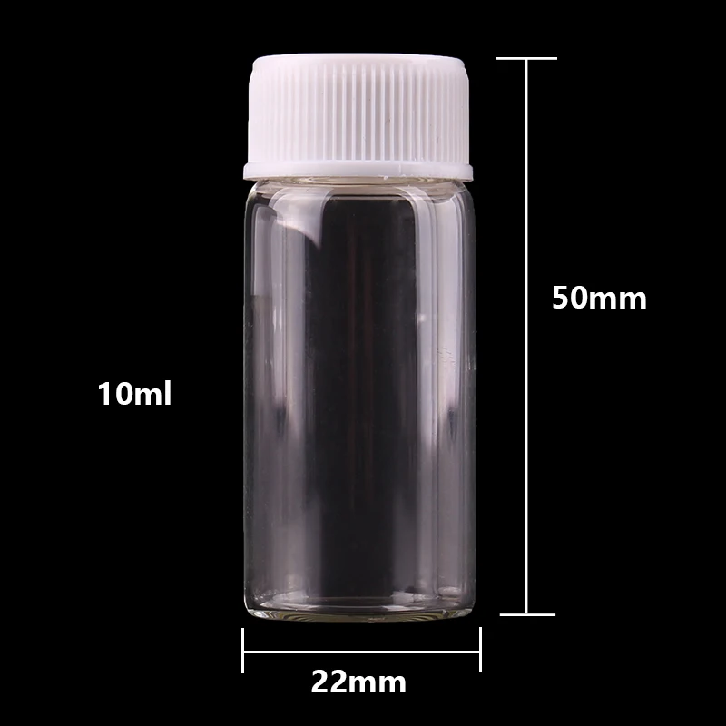 100pcs 22*50mm 10ml Transparent Glass perfume Spice Bottles with White Plastic Screw lid Tiny Jar Vials DIY Craft