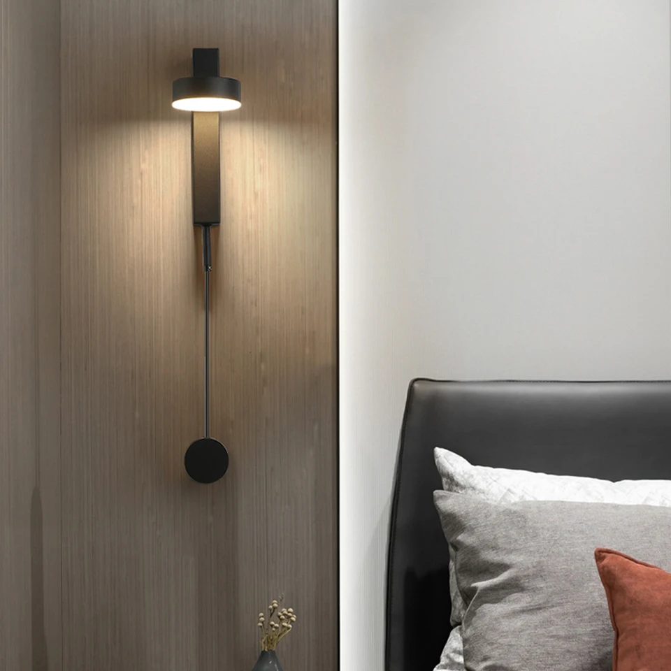 Lampada da parete a LED moderna con interruttore a manopola applique dimmerabile illuminazione interna regolabile 7W 9W nero per scala corridoio