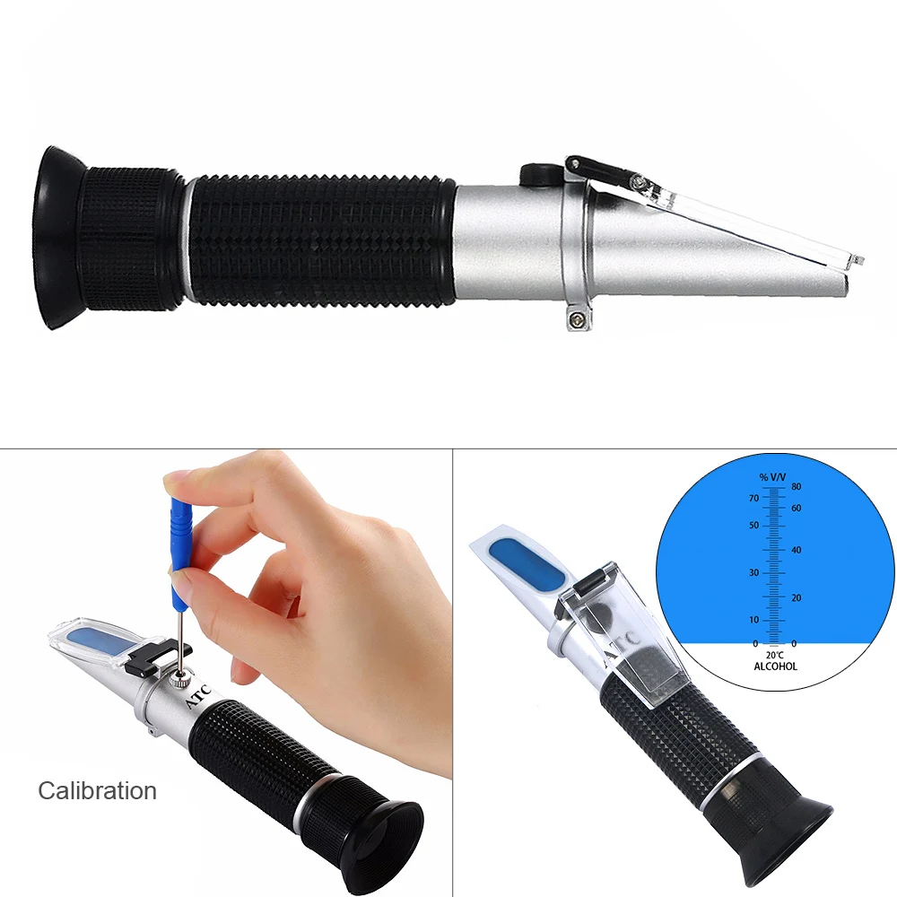 Portable Refractometer Hydrometer for Alcohol Meter Tester 0-80% Wine Alcohol Tester Meter Alcoholometer Alcoholmeter ATC