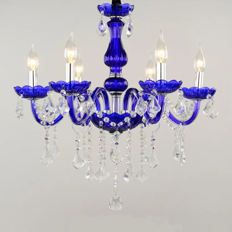 Lustre de cristal, 6 braços, europeu, amarelo/roxo/rosa/verde, luz, sala de jantar, e14, lâmpada de vela, iluminação, lustre de sala