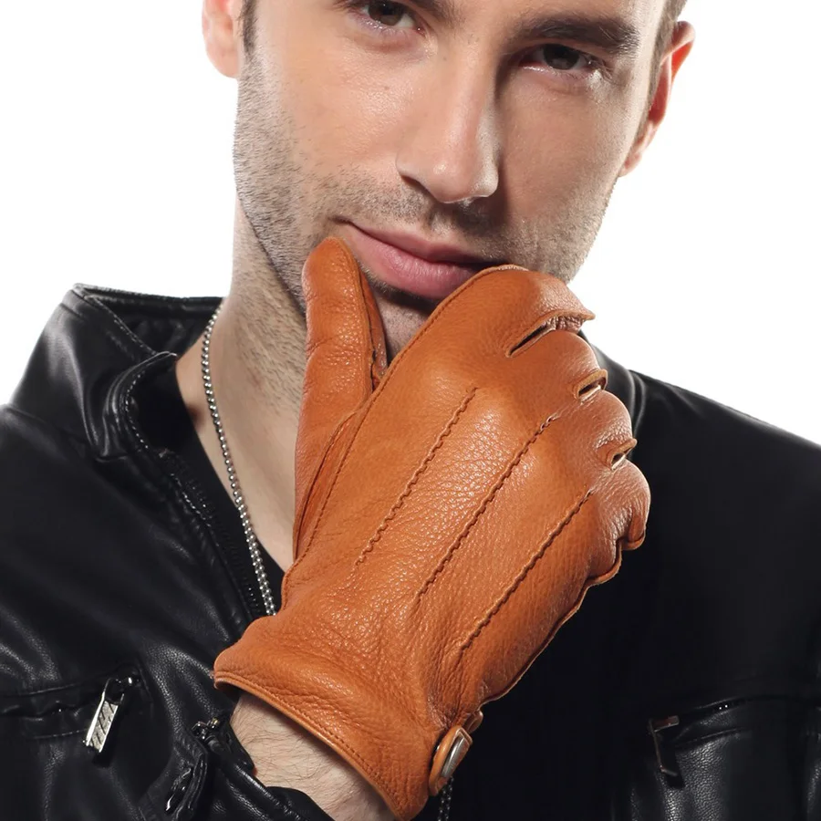 Gants en cuir véritable pour hommes, de luxe, en peau de cerf, de haute qualité, poignet, conduite, doublure en cachemire, hiver, EM012WR, nouvelle