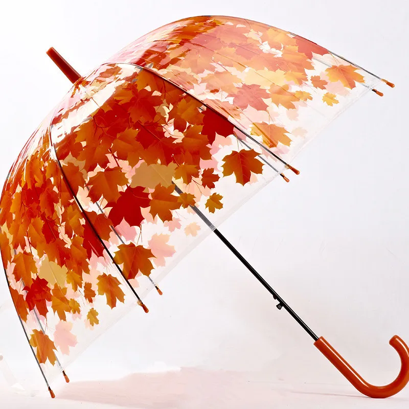 Woman Umbrella 4 Colors Creative Parasol Cute Fresh PVC Transparent Mushroom Leaves Cage Arch Umbrella Child Long/Rain Umbrella